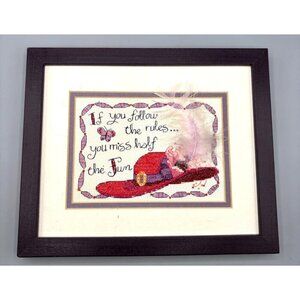 Framed Cross Stitch Art With Red Hat Motivational Quote Complete Handmade